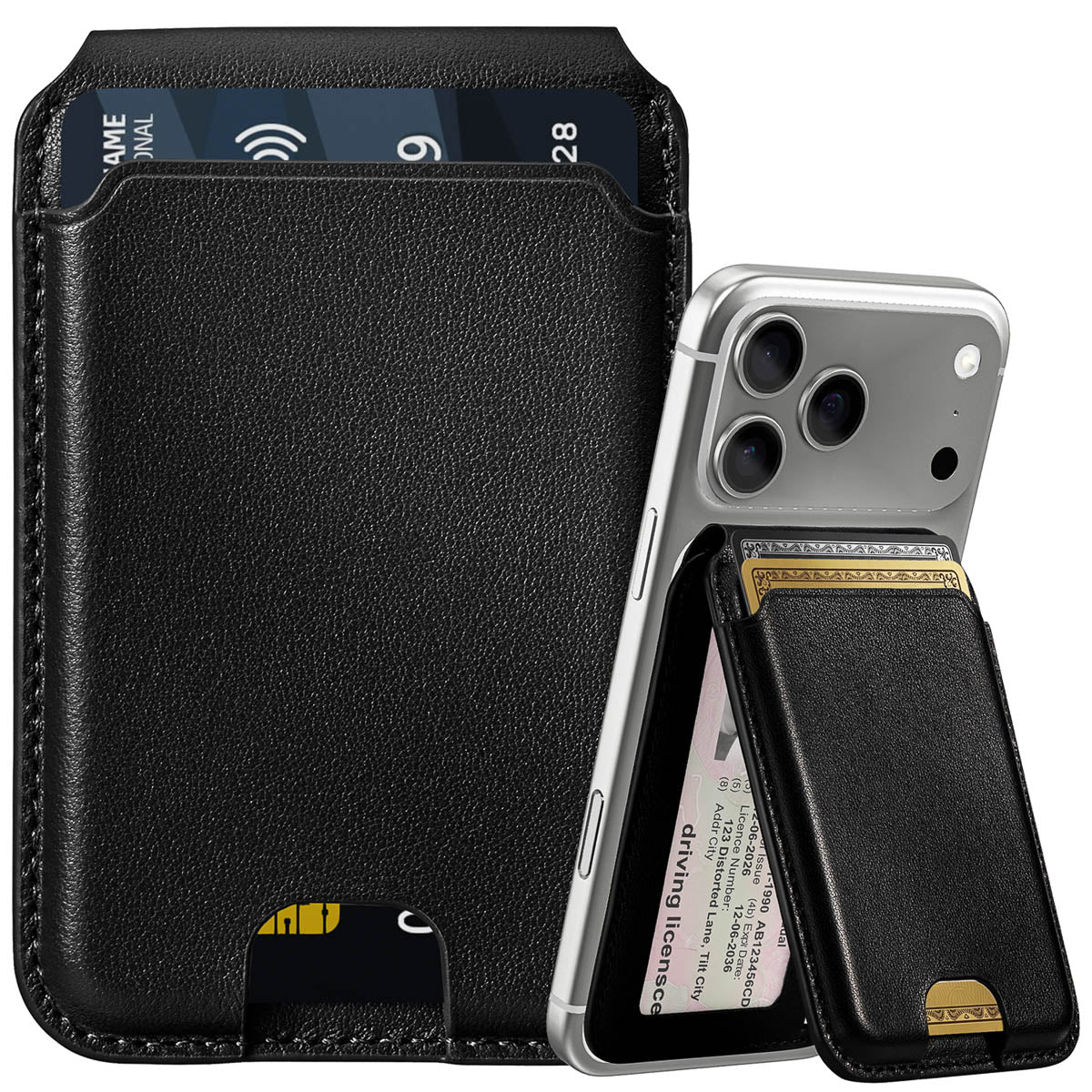MagSafe Compatible Kickstand Leather Wallet - Obsidian Black