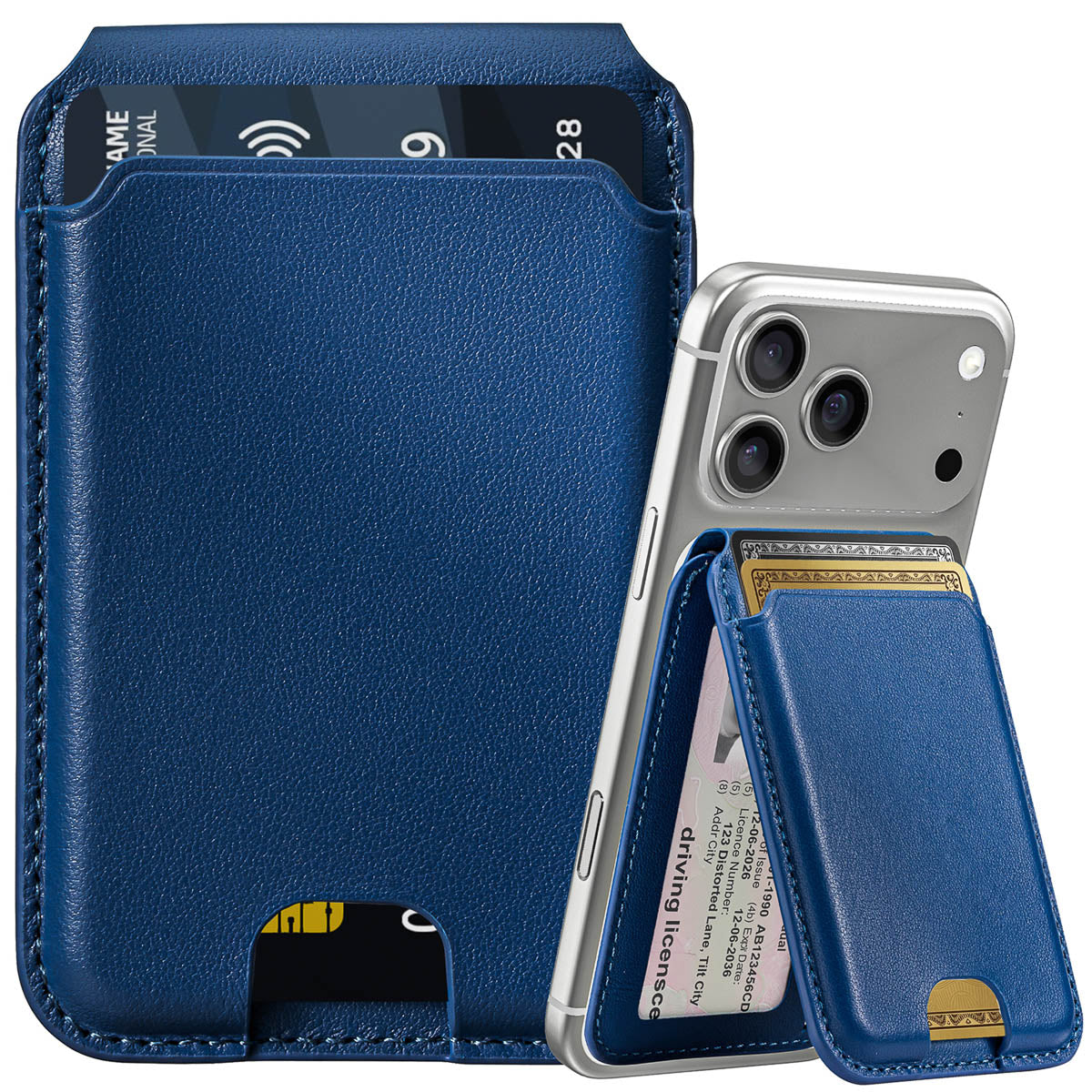 MagSafe Compatible Kickstand Leather Wallet - Sapphire Blue