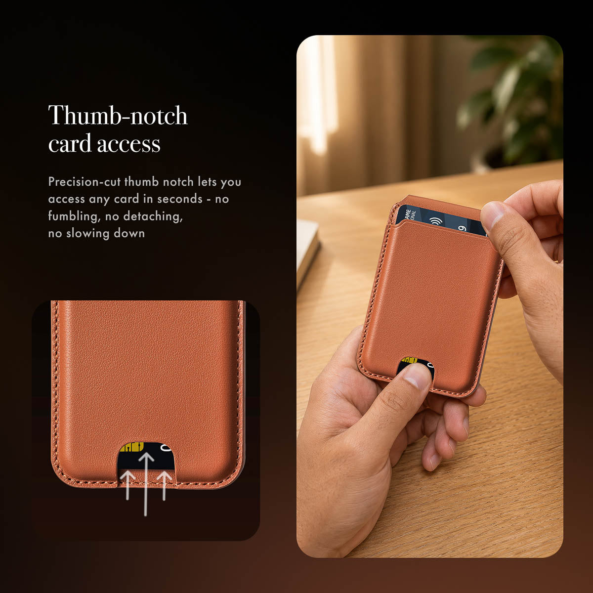 MagSafe Compatible Kickstand Leather Wallet - Cognac Brown