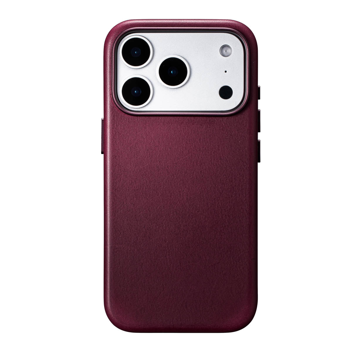 iphone 17 pro leather case in burgundy, vegetable tanned vachetta leather with magsafe by casebelle, matched to the burgundy tone from iphone 18 pro