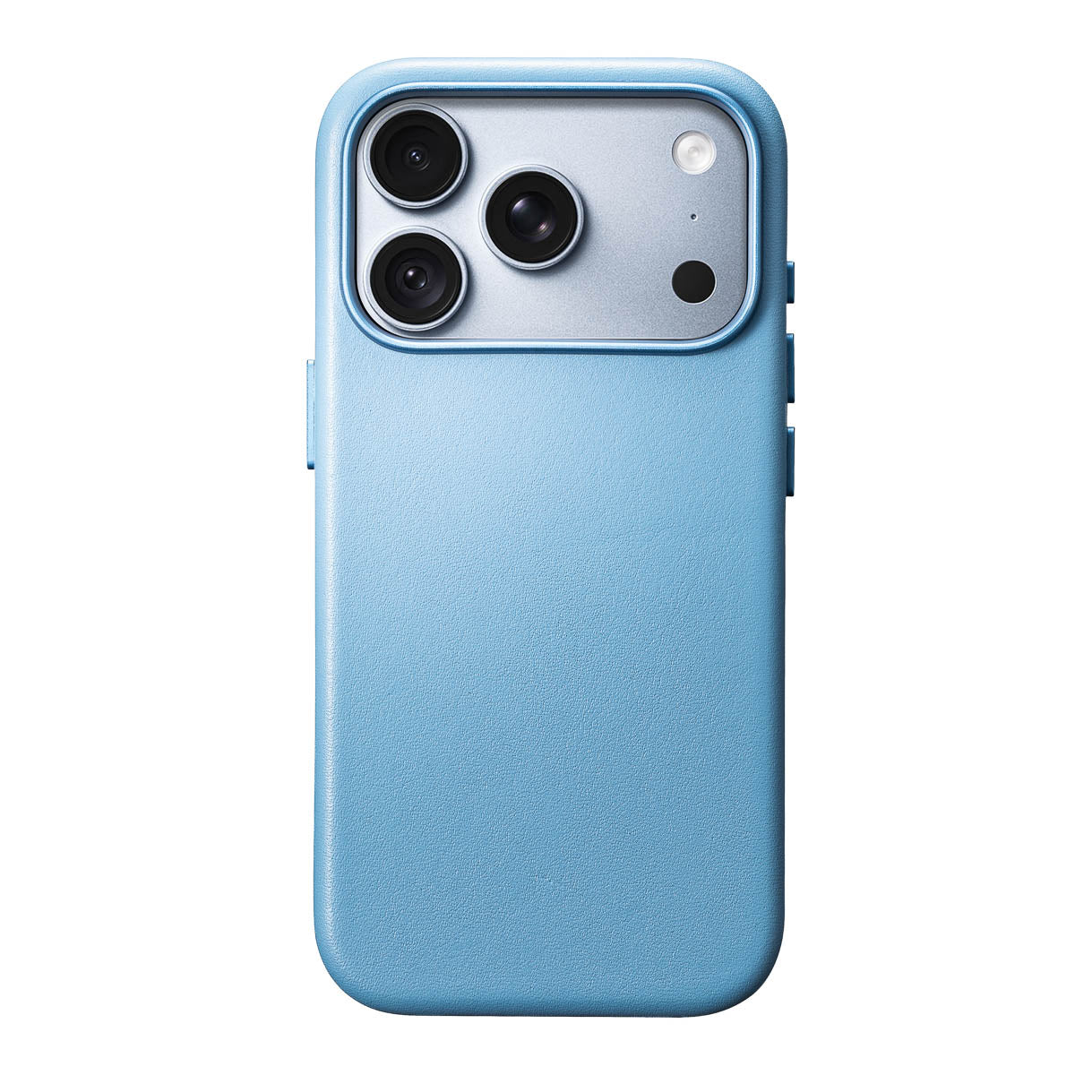 iphone 17 pro max leather case in sky blue, full grain nappa leather with magsafe by casebelle, the pale blue of apple's iphone 18 pro glacier finish