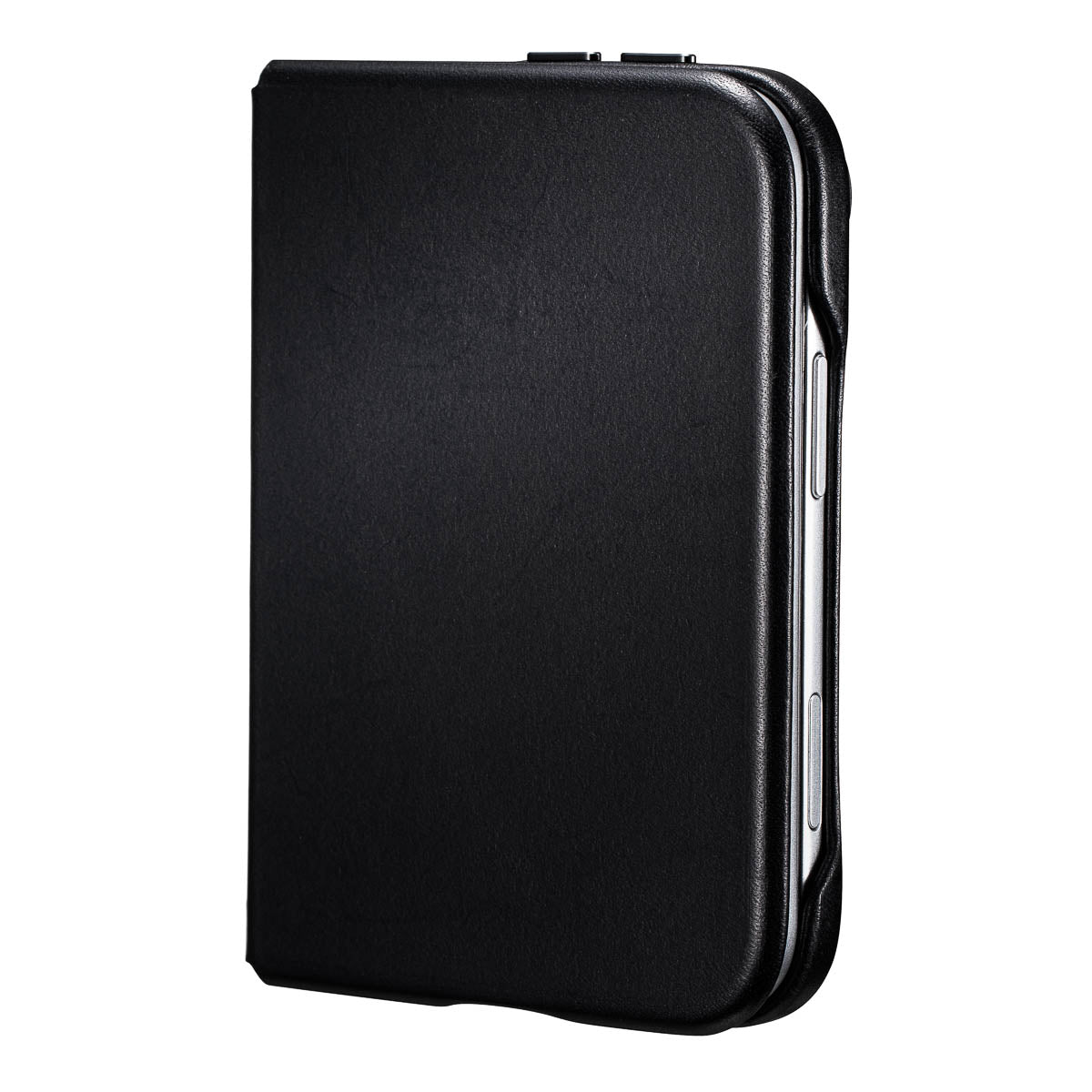 iPhone Duo leather folio case in Noir Black, closed protecting the inner display