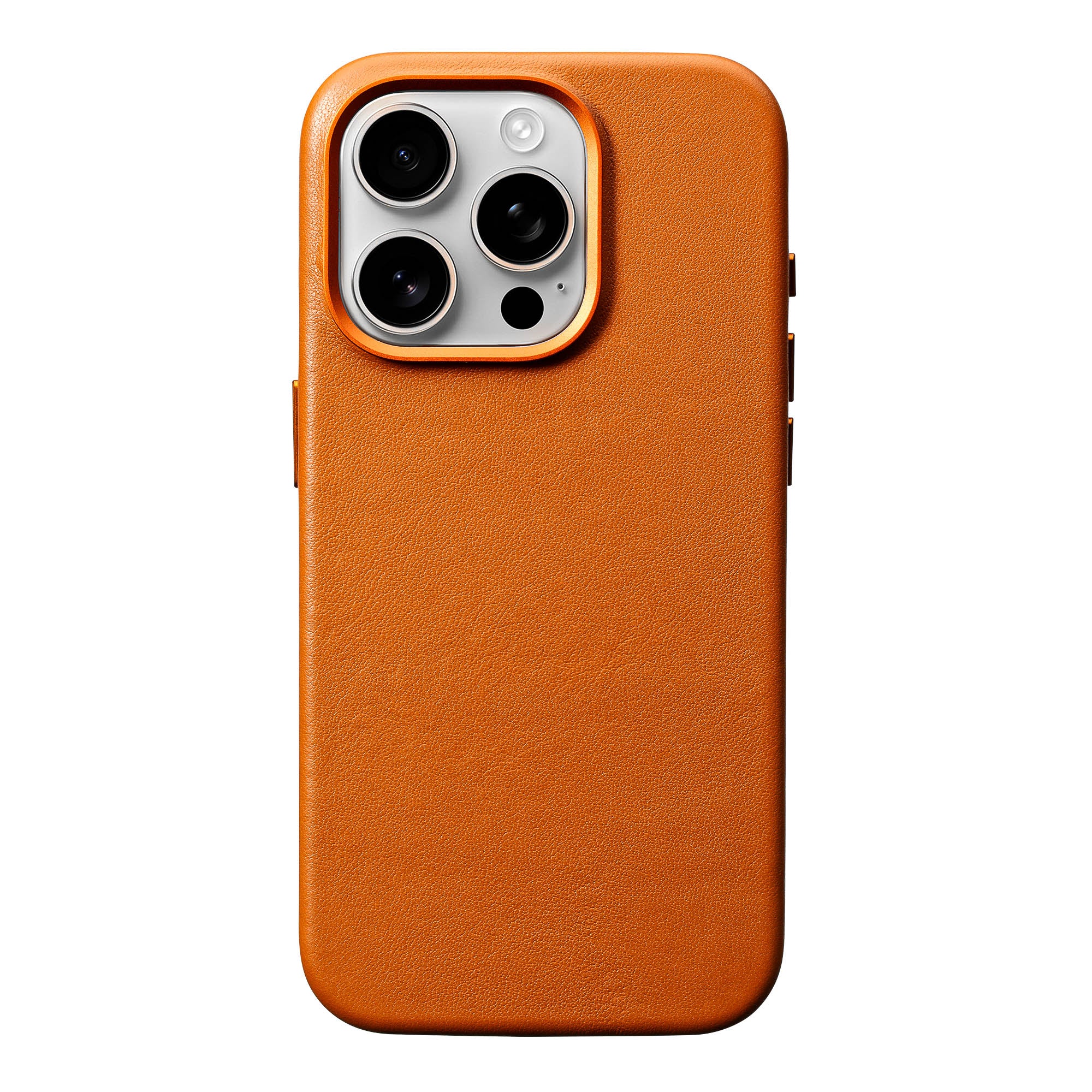 iPhone 15 Pro leather case in Cognac Brown - smooth full-grain leather, MagSafe compatible