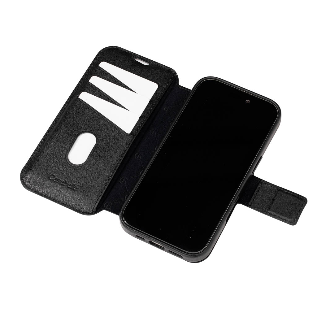 Timeless Luxe Detachable 2-in-1 Leather Wallet Case - Obsidian Black - iPhone 16 Pro