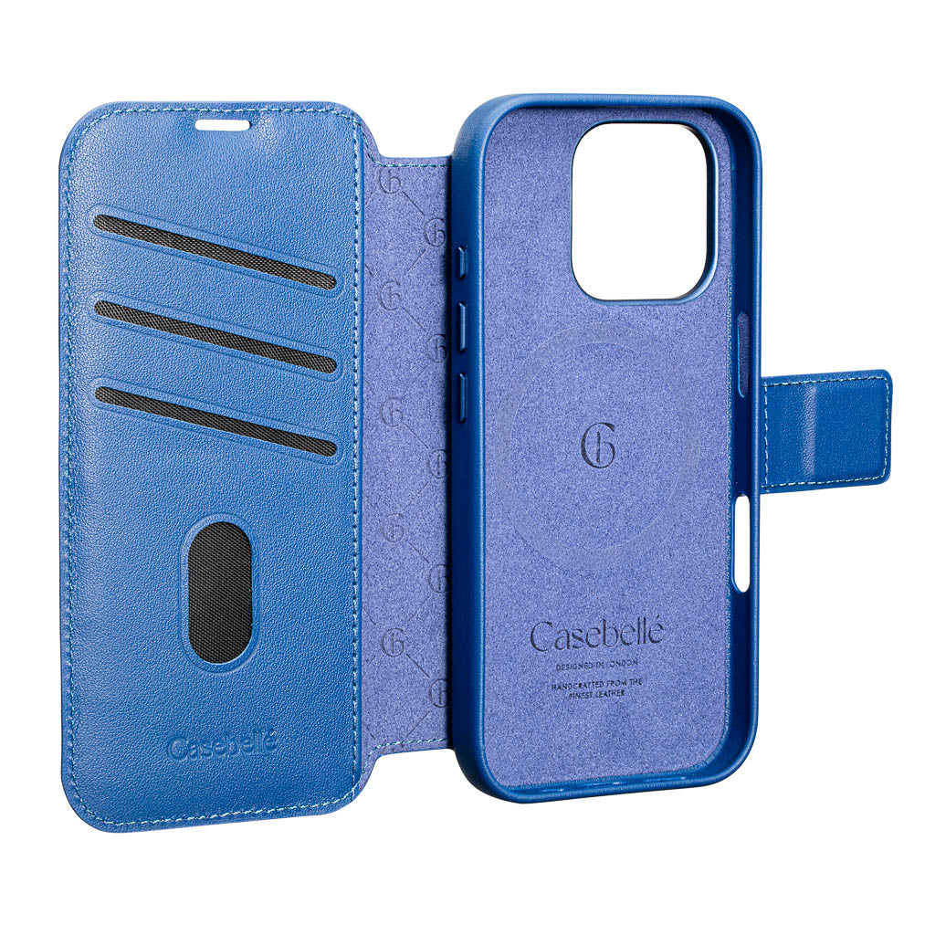 Timeless Luxe Detachable 2-in-1 Leather Wallet Case - Sapphire Blue - iPhone 16 Pro
