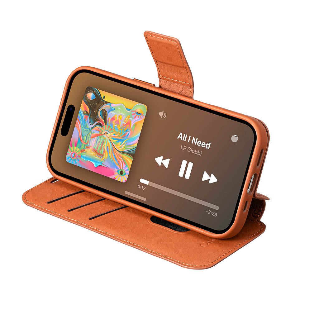 Timeless Luxe Detachable 2-in-1 Leather Wallet Case - Cognac Brown - iPhone 16 Pro Max