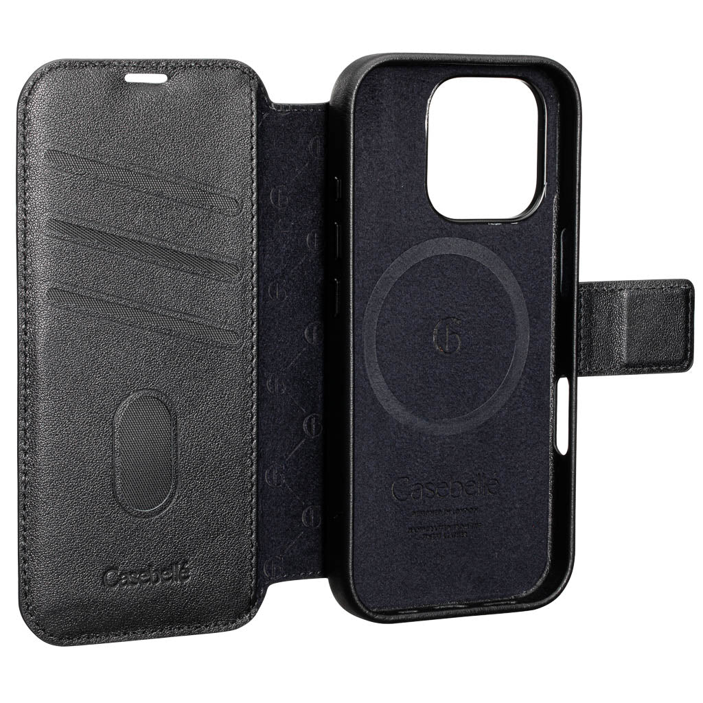 Timeless Luxe Detachable 2-in-1 Leather Wallet Case - Obsidian Black - iPhone 16 Pro Max