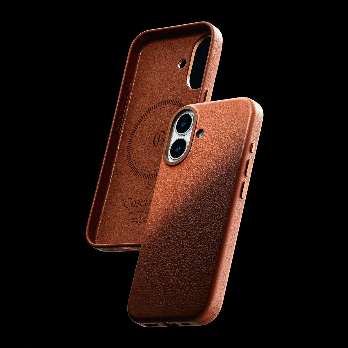 soft suede microfiber interior lining of iphone 17 cognac brown leather case by casebelle