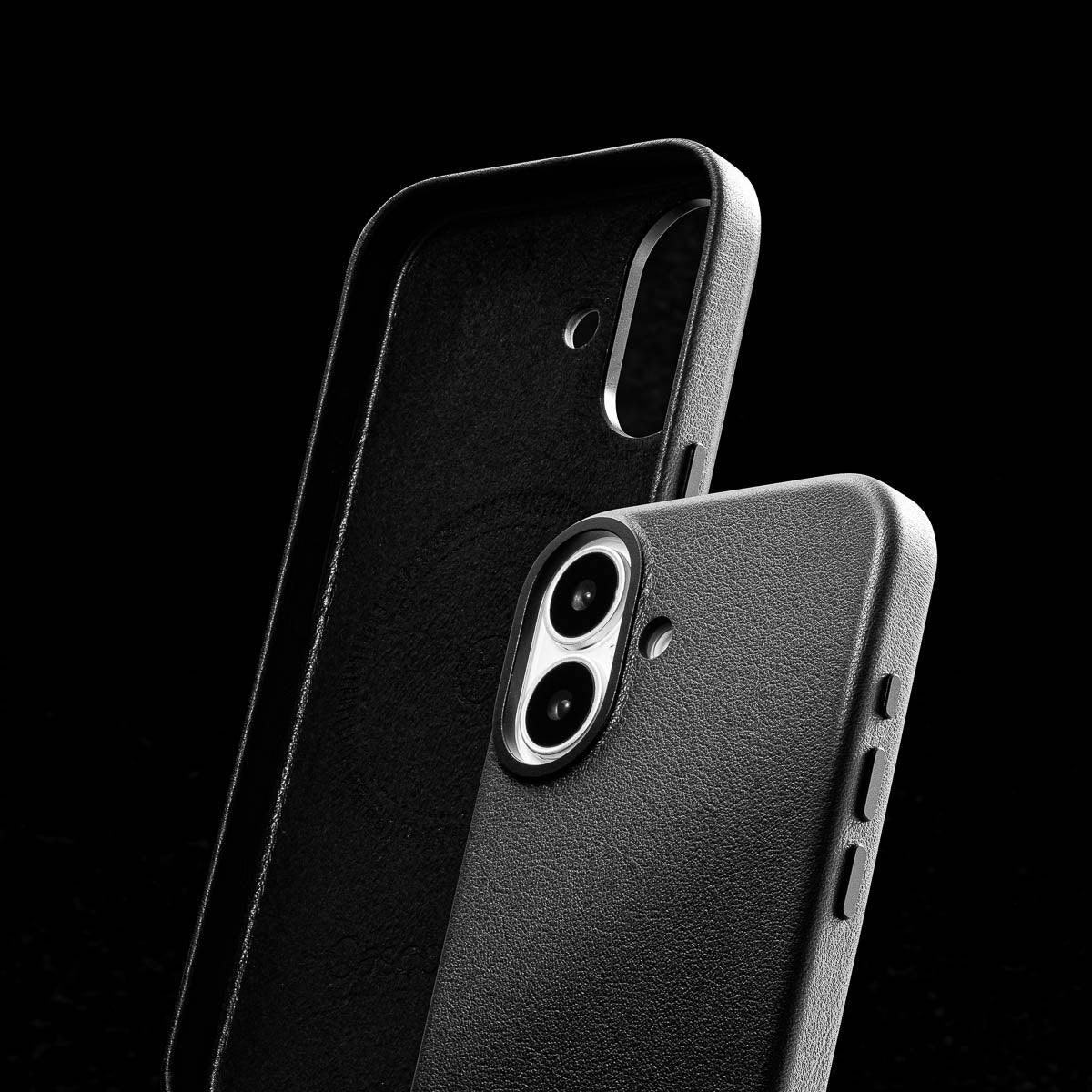 soft suede microfiber interior lining of iphone 17 max obsidian black leather case by casebelle