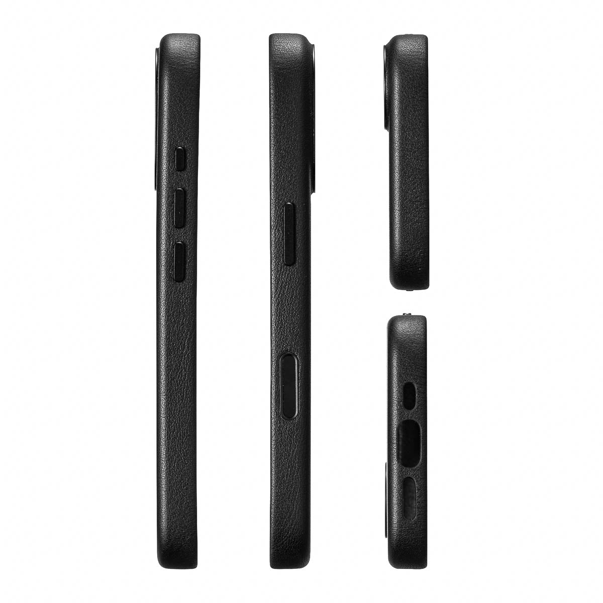 precisely cut speaker and charging port openings on iphone 17 max leather case in obsidian black