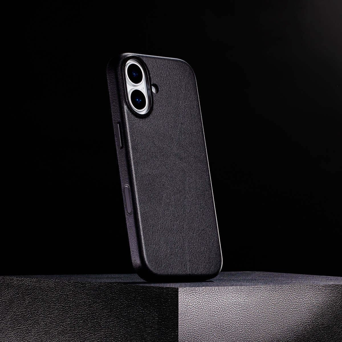 magsafe compatible obsidian black leather case for iphone 17 with smooth finish built in magnets