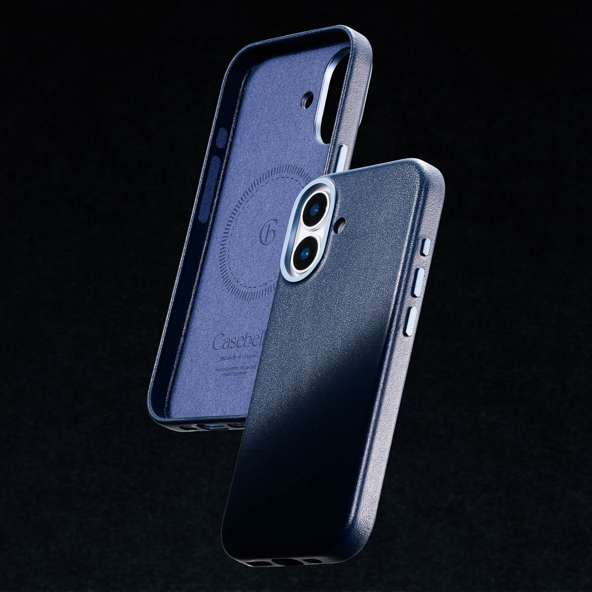 soft suede microfiber interior lining of iphone 17 steel blue leather case by casebelle