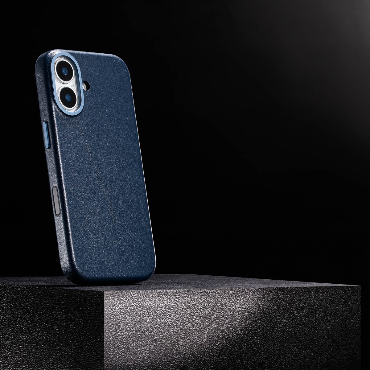 magsafe compatible steel blue leather case for iphone 17 with smooth finish built in magnets