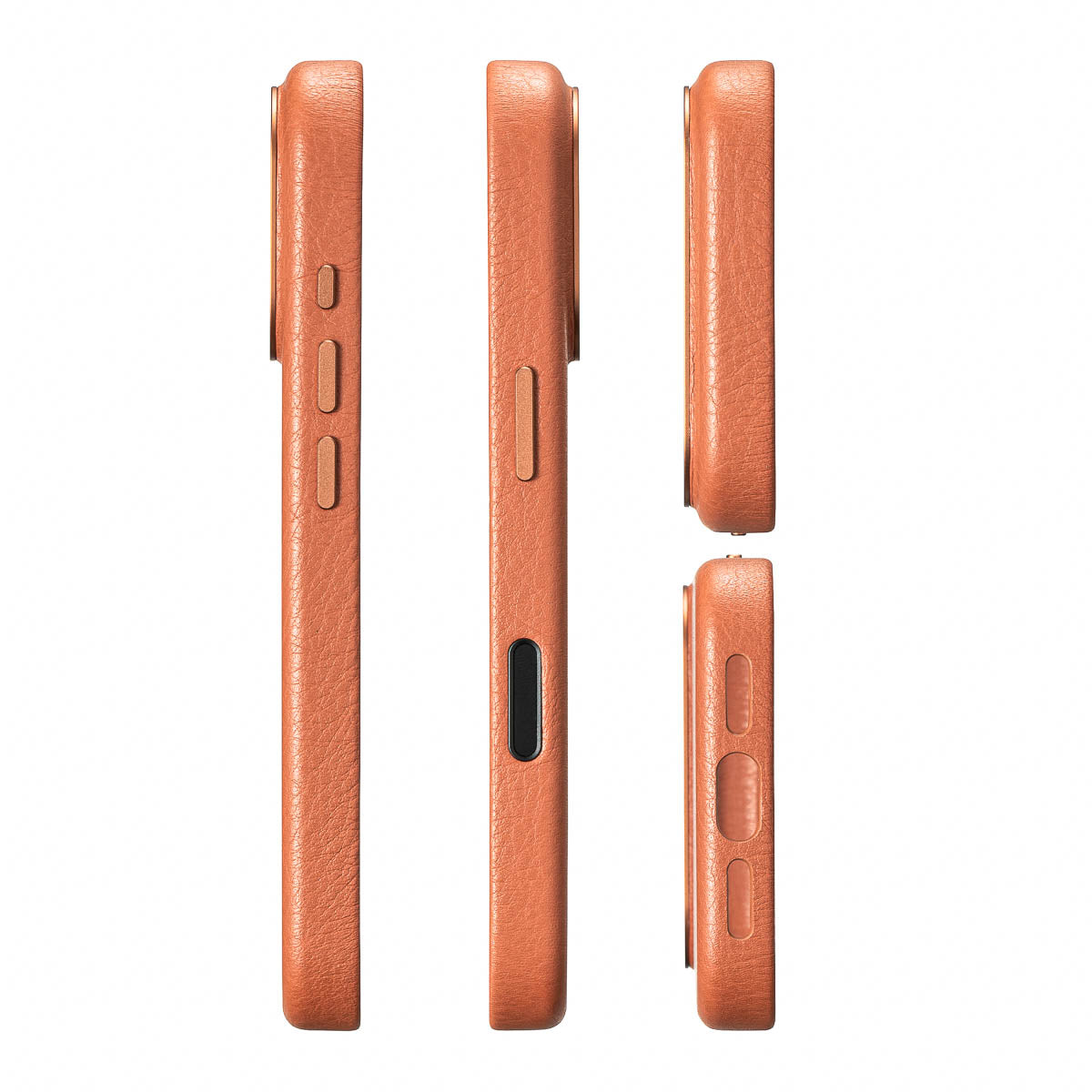 precisely cut speaker and charging port openings on iphone 17 pro max leather case in cognac brown