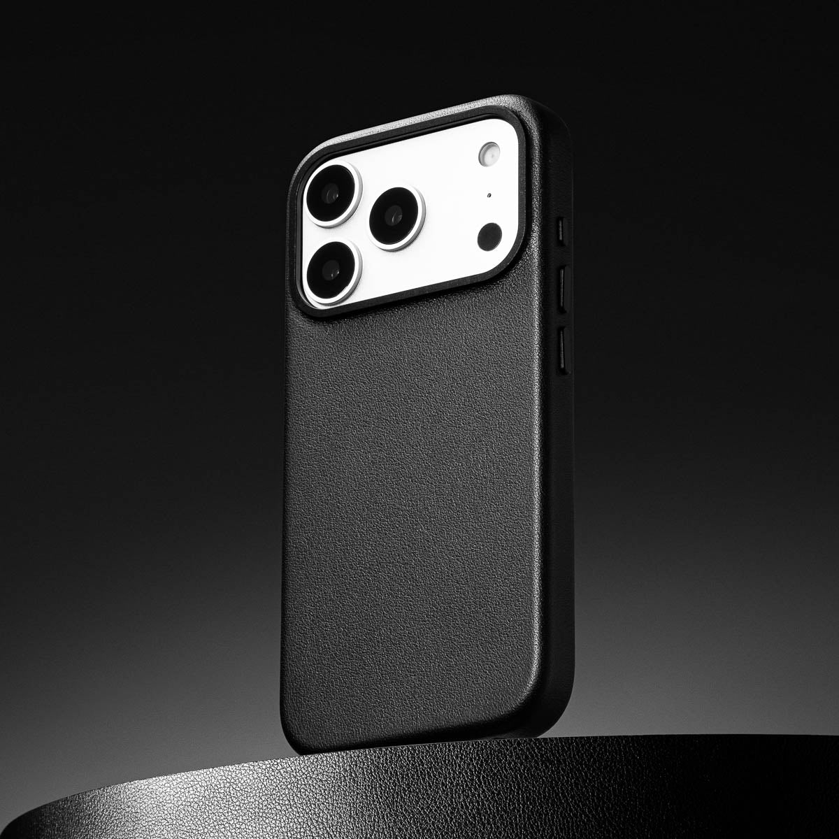 magsafe compatible obsidian black leather case for iphone 17 pro with smooth finish built in magnets