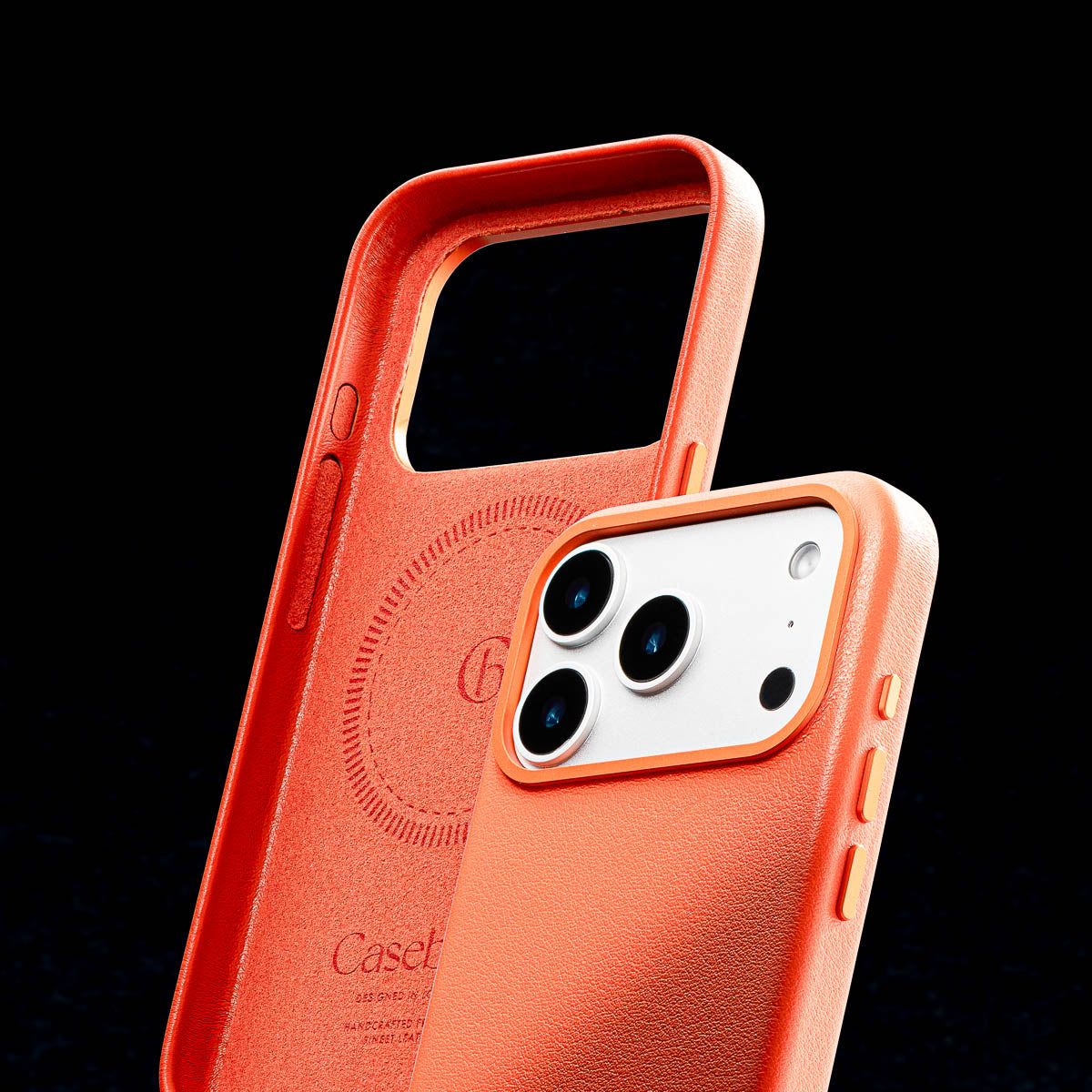 soft suede microfiber interior lining of iphone 17 pro max solar orange leather case by casebelle