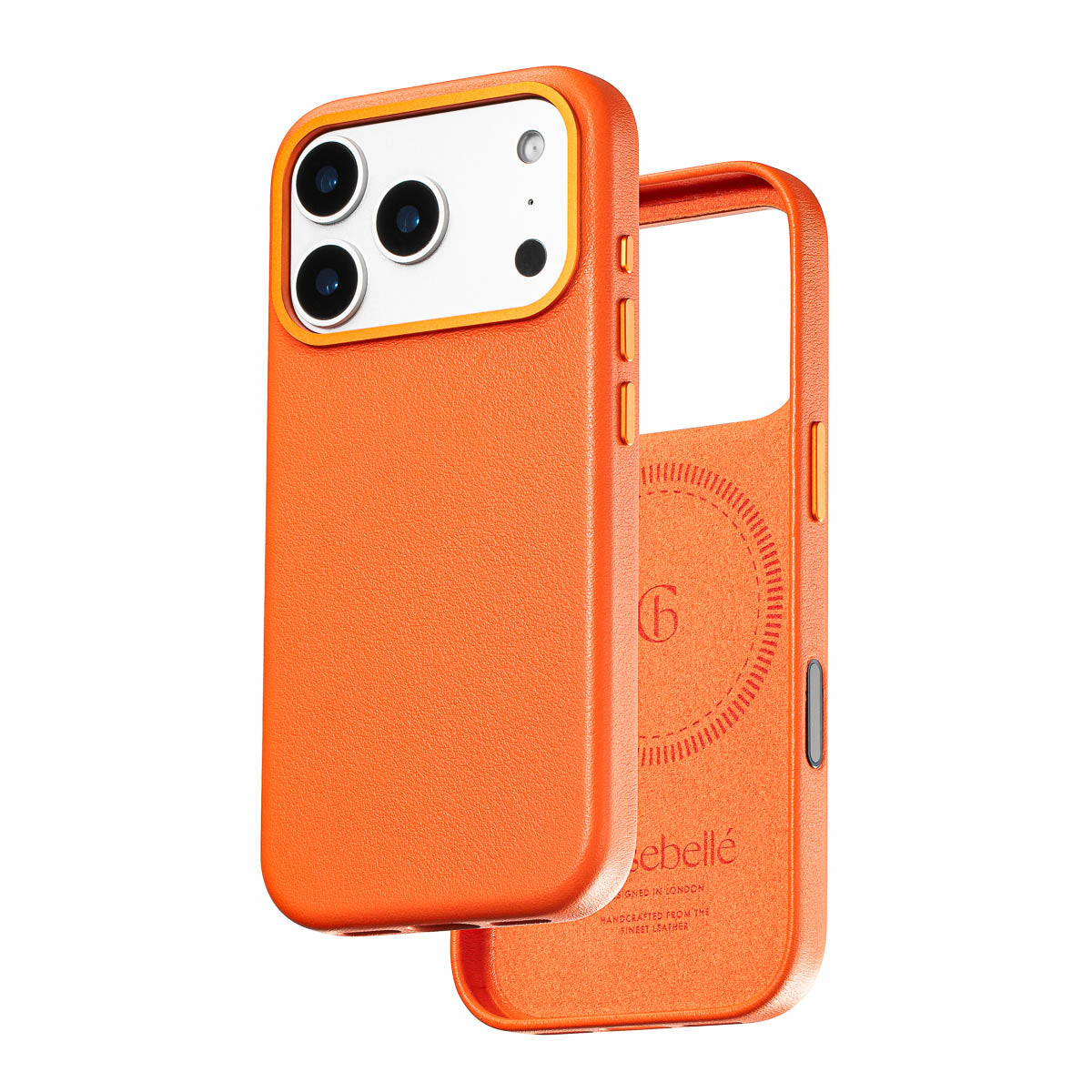iphone 17 pro leather case in solar orange by Casebelle - camera control touch button for improved accessibility