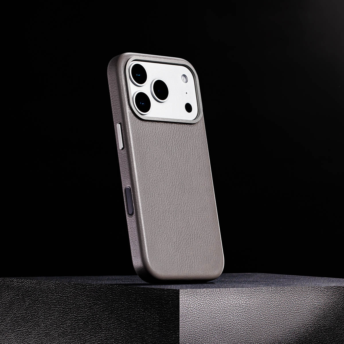 magsafe compatible stone grey leather case for iphone 17 pro with smooth finish built in magnets