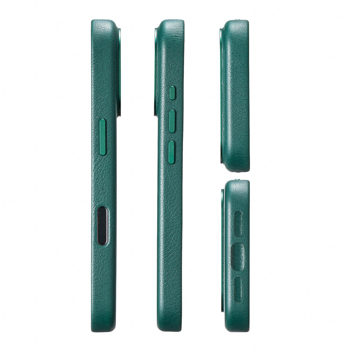 precisely cut speaker and charging port openings on iphone 17 pro max leather case in racing green