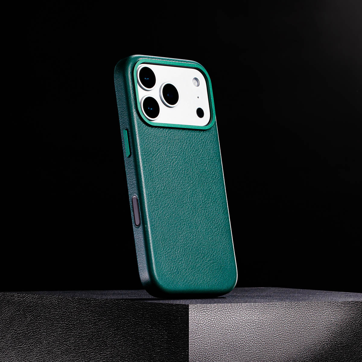 magsafe compatible racing green leather case for iphone 17 pro max with smooth finish built in magnets