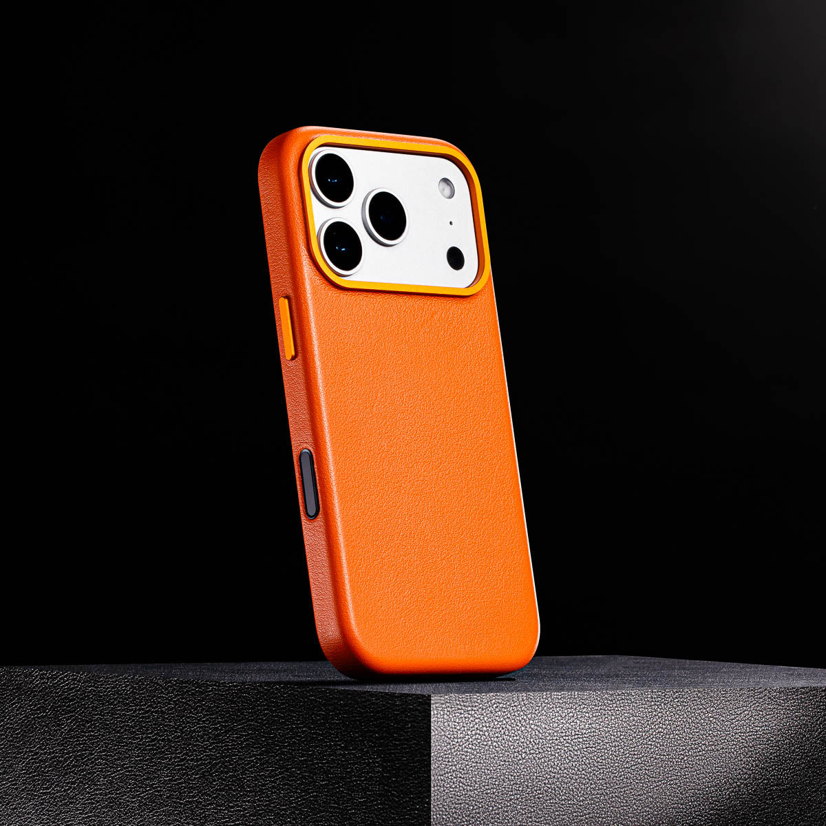 magsafe compatible solar orange leather case for iphone 17 pro max max with smooth finish built in magnets
