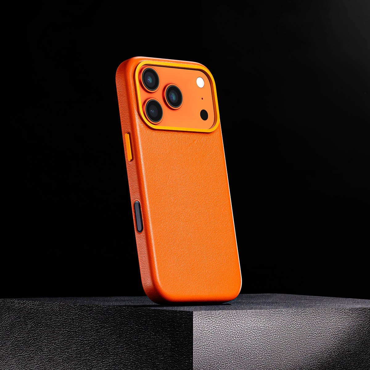 magsafe compatible solar orange leather case for iphone 17 pro max with smooth finish built in magnets
