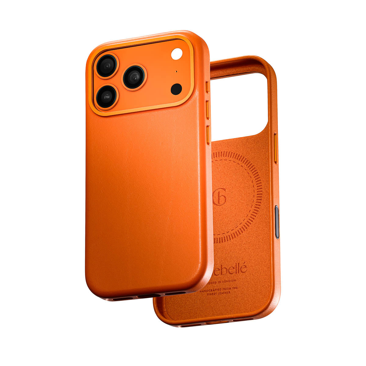 iphone 17 pro max leather case in solar orange by Casebelle - camera control touch button for improved accessibility