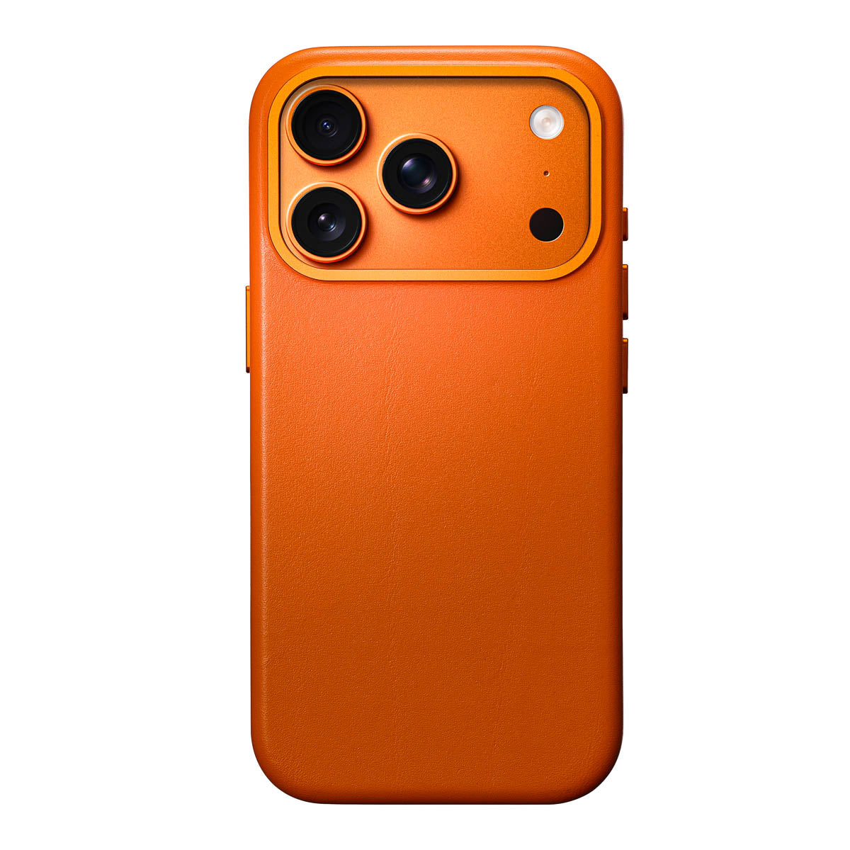 iphone 17 pro max leather case in solar orange - full-grain Italian leather magsafe case