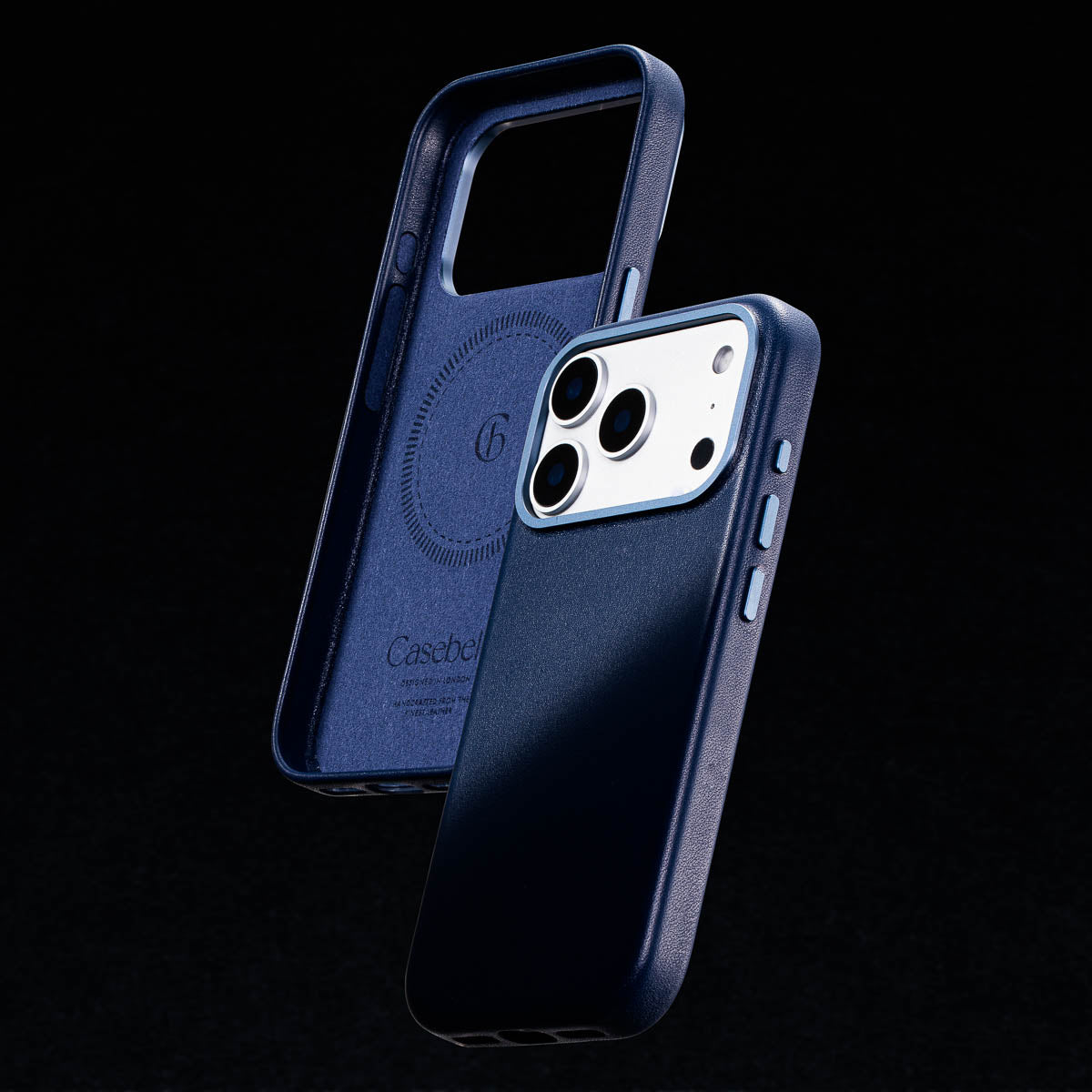 soft suede microfiber interior lining of iphone 17 pro max steel blue leather case by casebelle