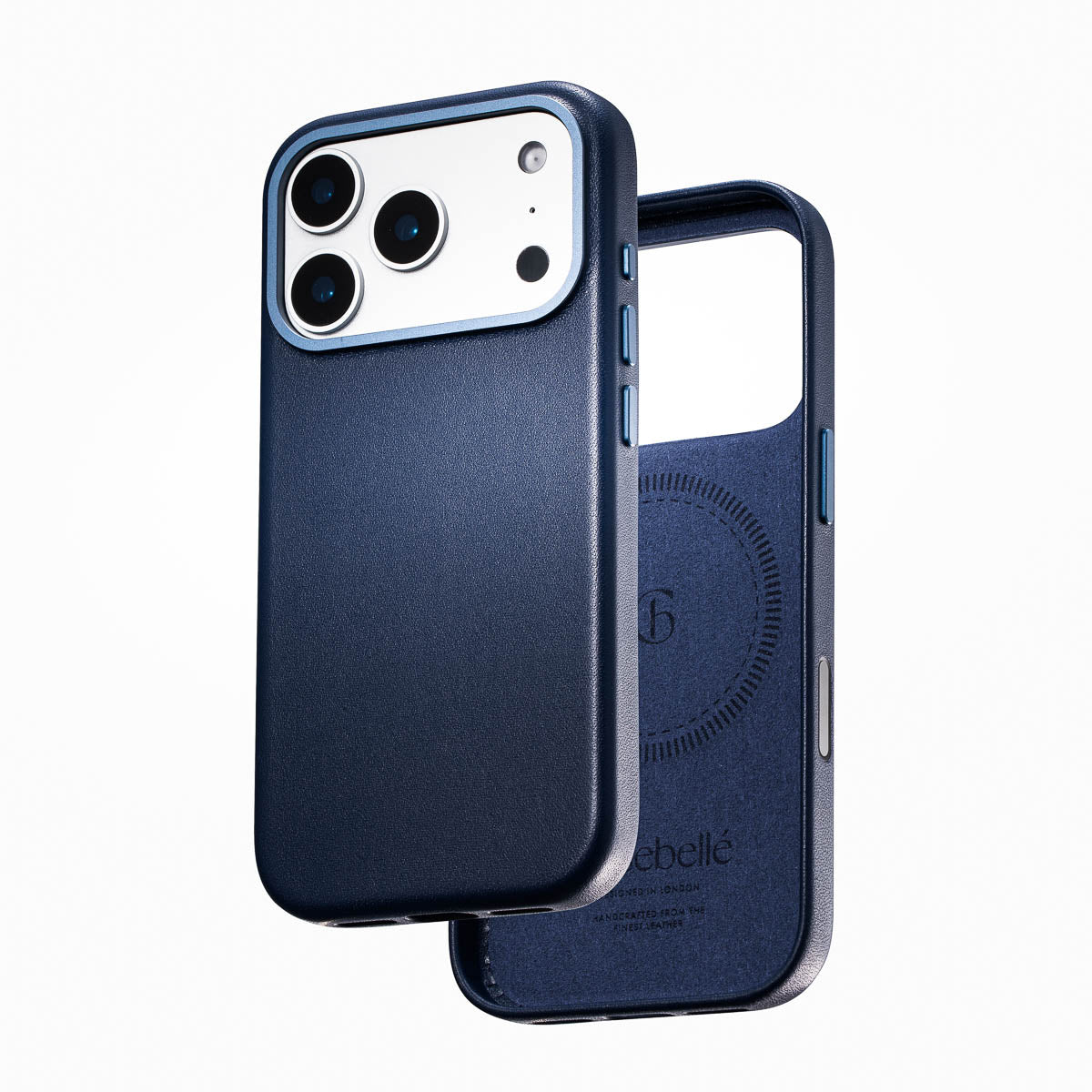 iphone 17 pro max leather case in steel blue by Casebelle - camera control touch button for improved accessibility