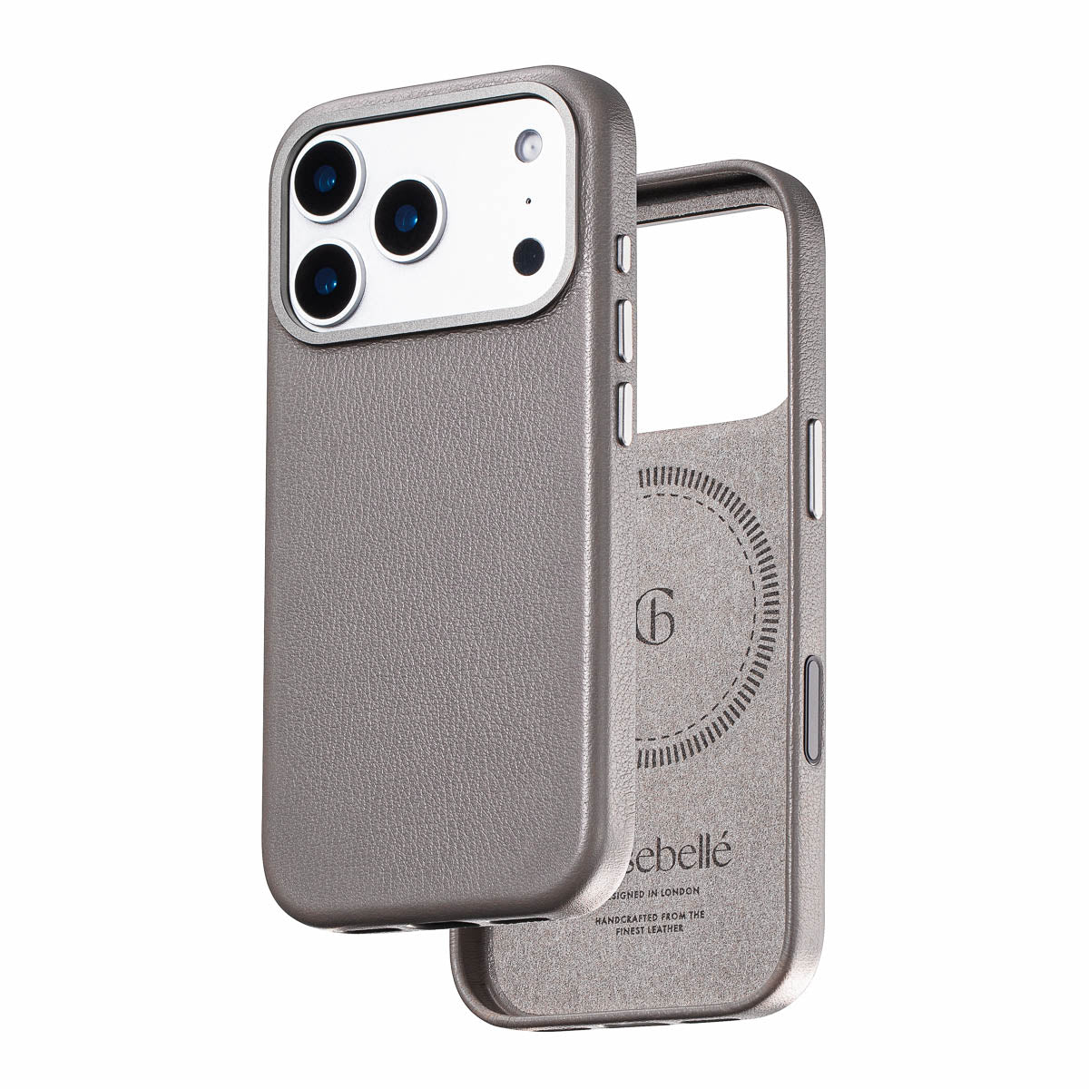iphone 17 pro max leather case in stone grey by Casebelle - camera control touch button for improved accessibility