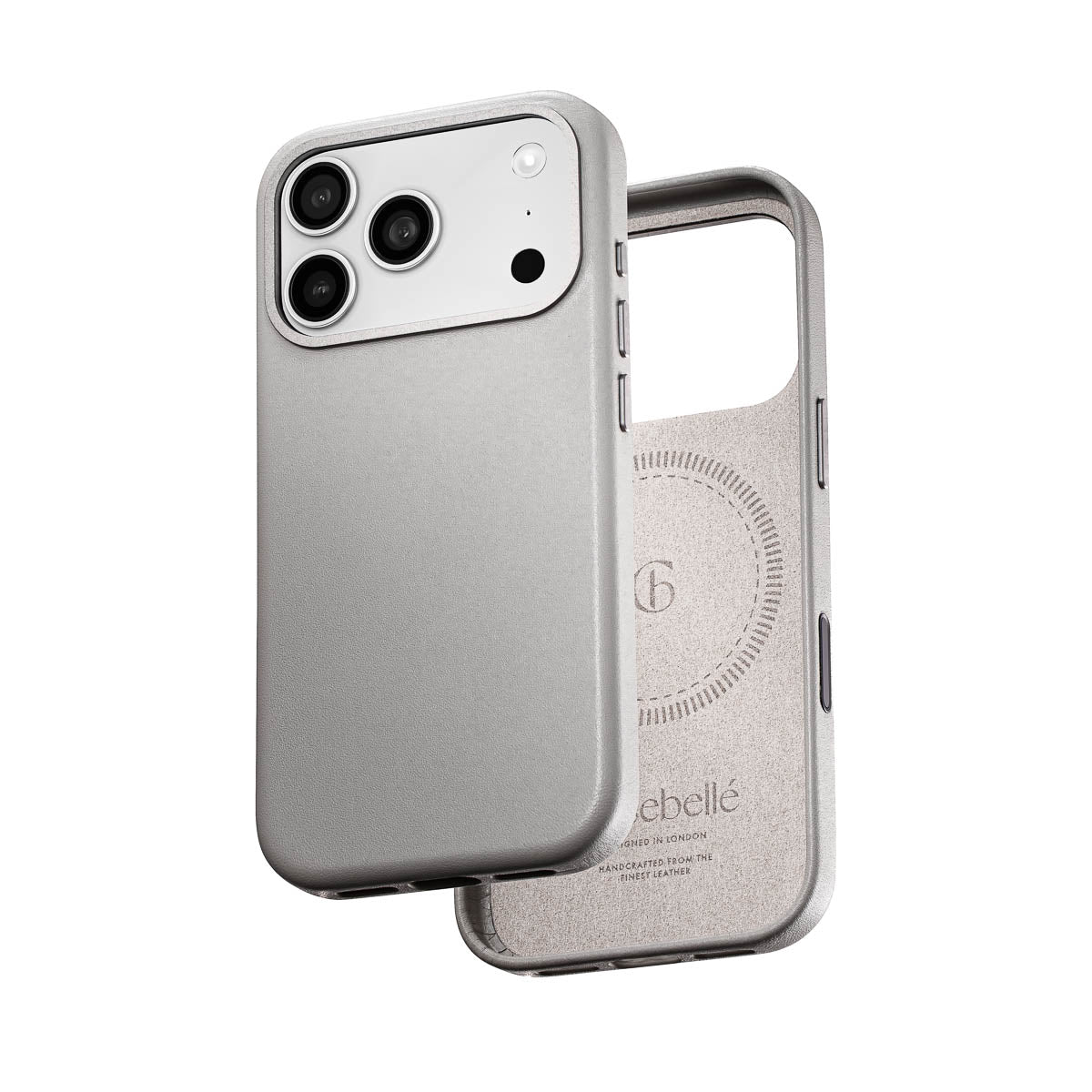 iphone 17 pro max leather case in stone grey by Casebelle - camera control touch button for improved accessibility
