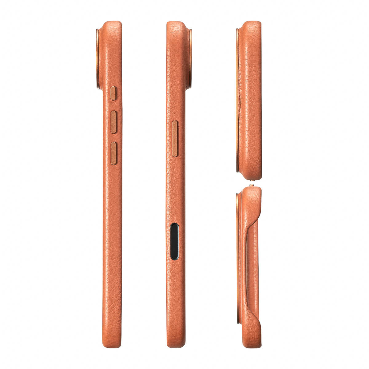 precisely cut speaker and charging port openings on iphone air max leather case in cognac brown