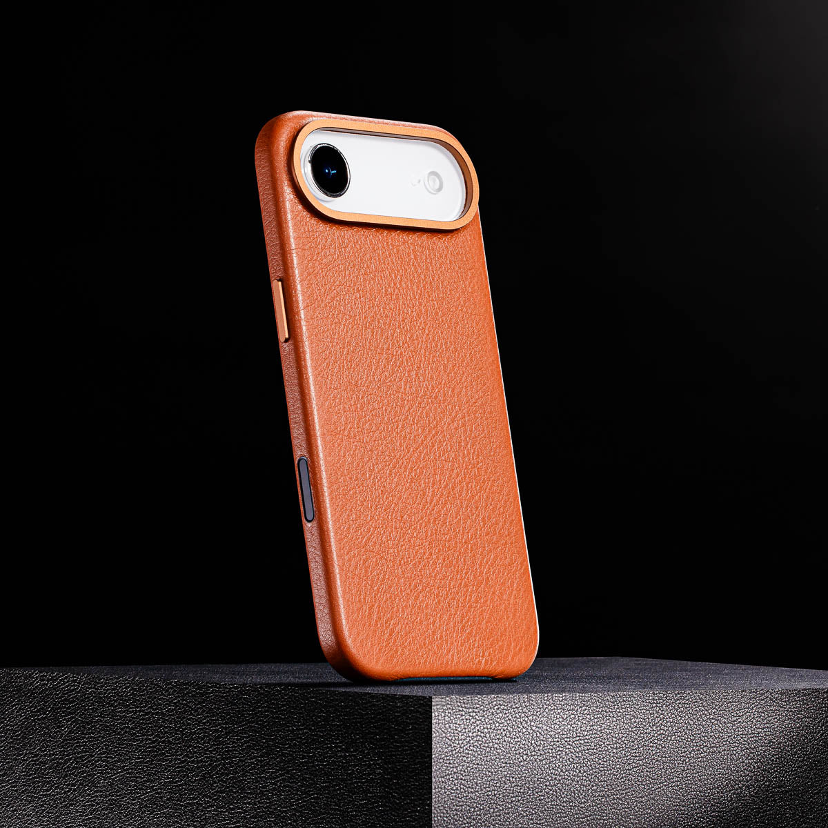 magsafe compatible cognac brown leather case for iphone air max with smooth finish built in magnets