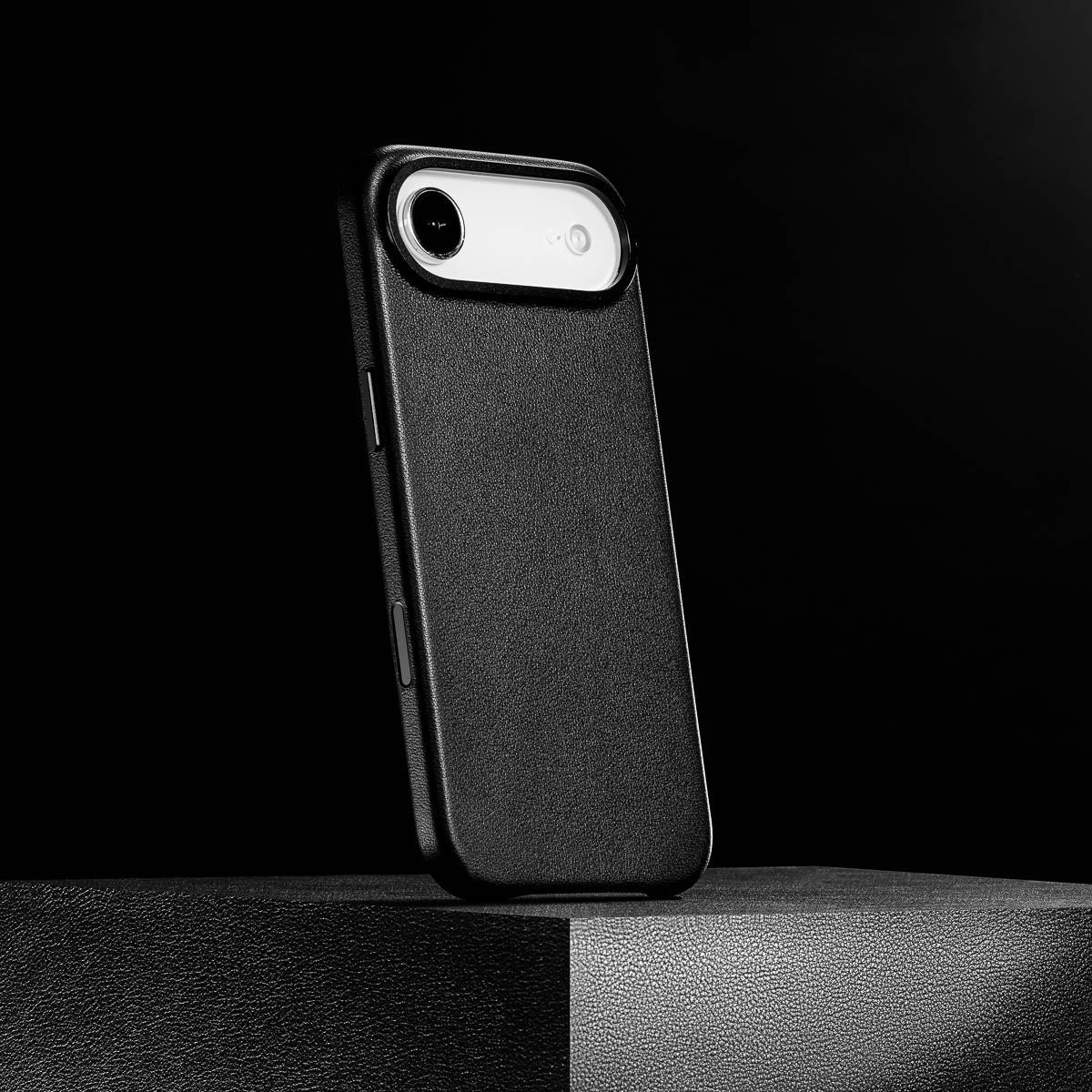 magsafe compatible obsidian black leather case for iphone air max with smooth finish built in magnets