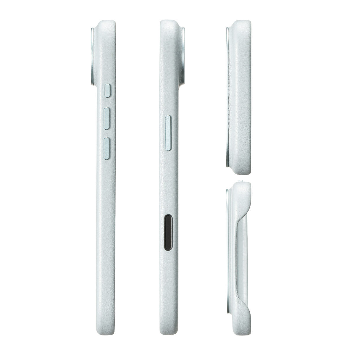 precisely cut speaker and charging port openings on iphone air leather case in pale blue