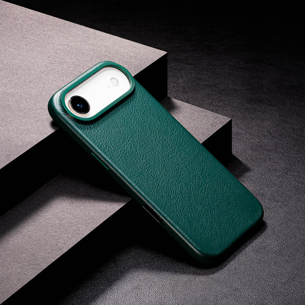 slim racing green iphone air max leather case showing thin profile and curved edges
