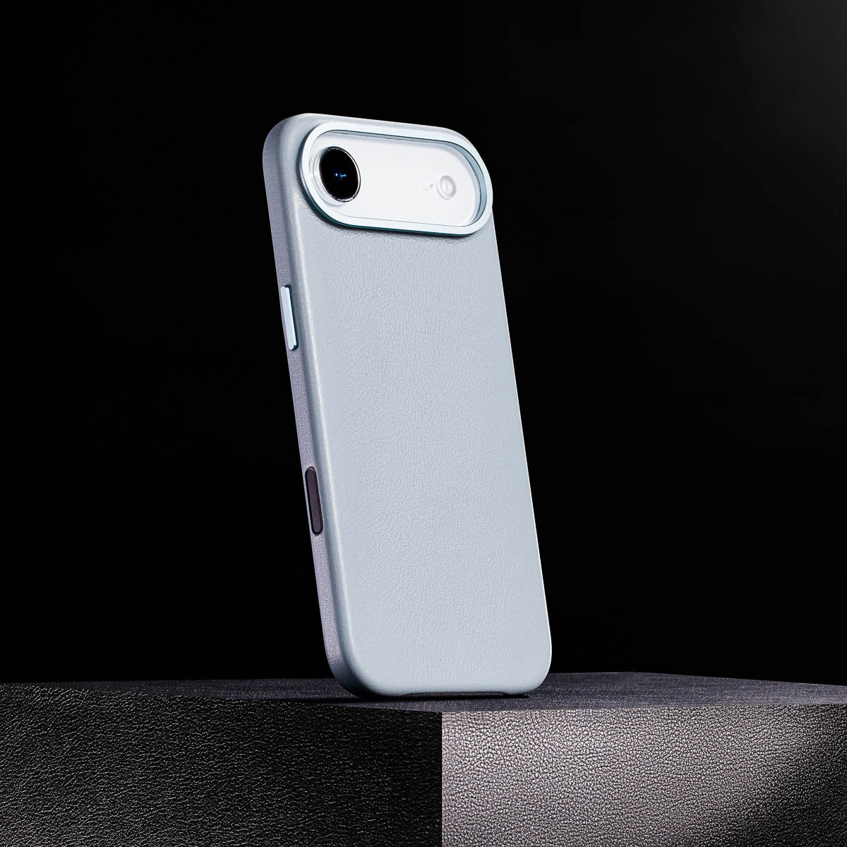 magsafe compatible sky blue leather case for iphone air max with smooth finish built in magnets