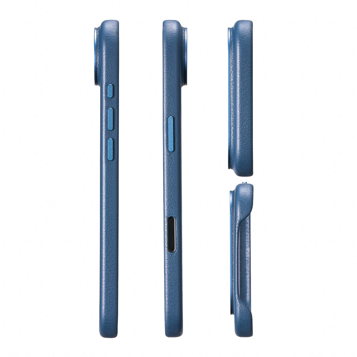 precisely cut speaker and charging port openings on iphone air max leather case in steel blue