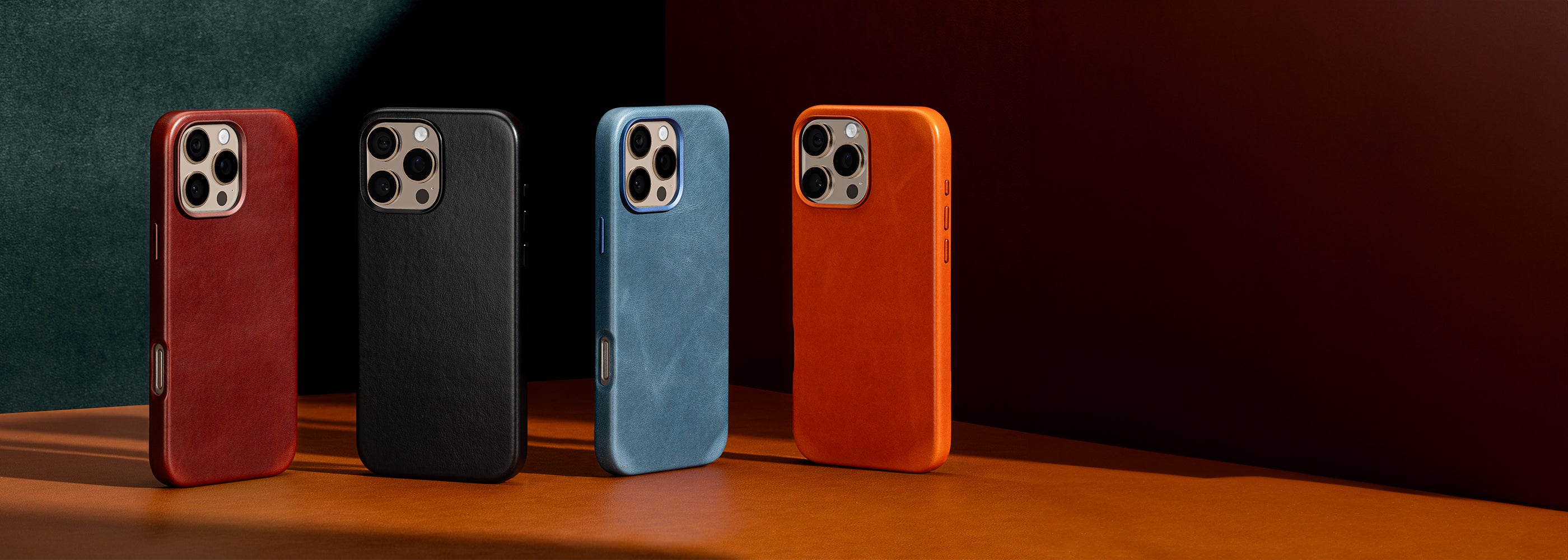 Four Different Slim vintage leather cases designed for iPhone 16 Pro
