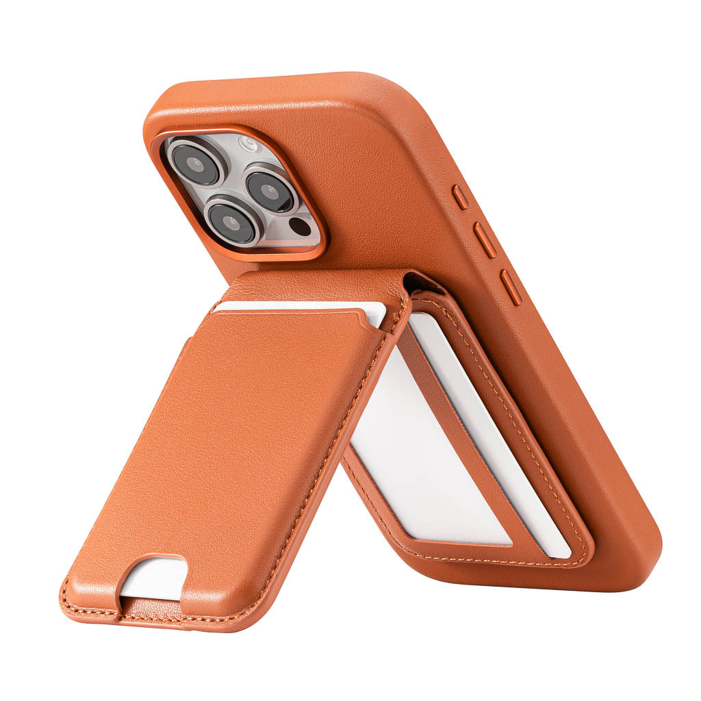 Timeless Luxe - MagSafe Compatible Kickstand Leather Wallet - Cognac Brown