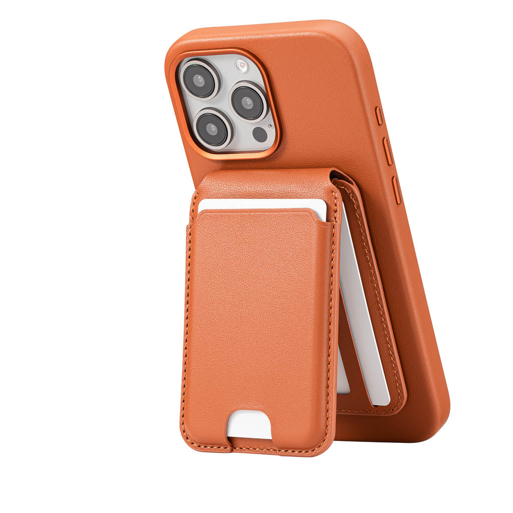 Timeless Luxe - MagSafe Compatible Kickstand Leather Wallet - Cognac Brown