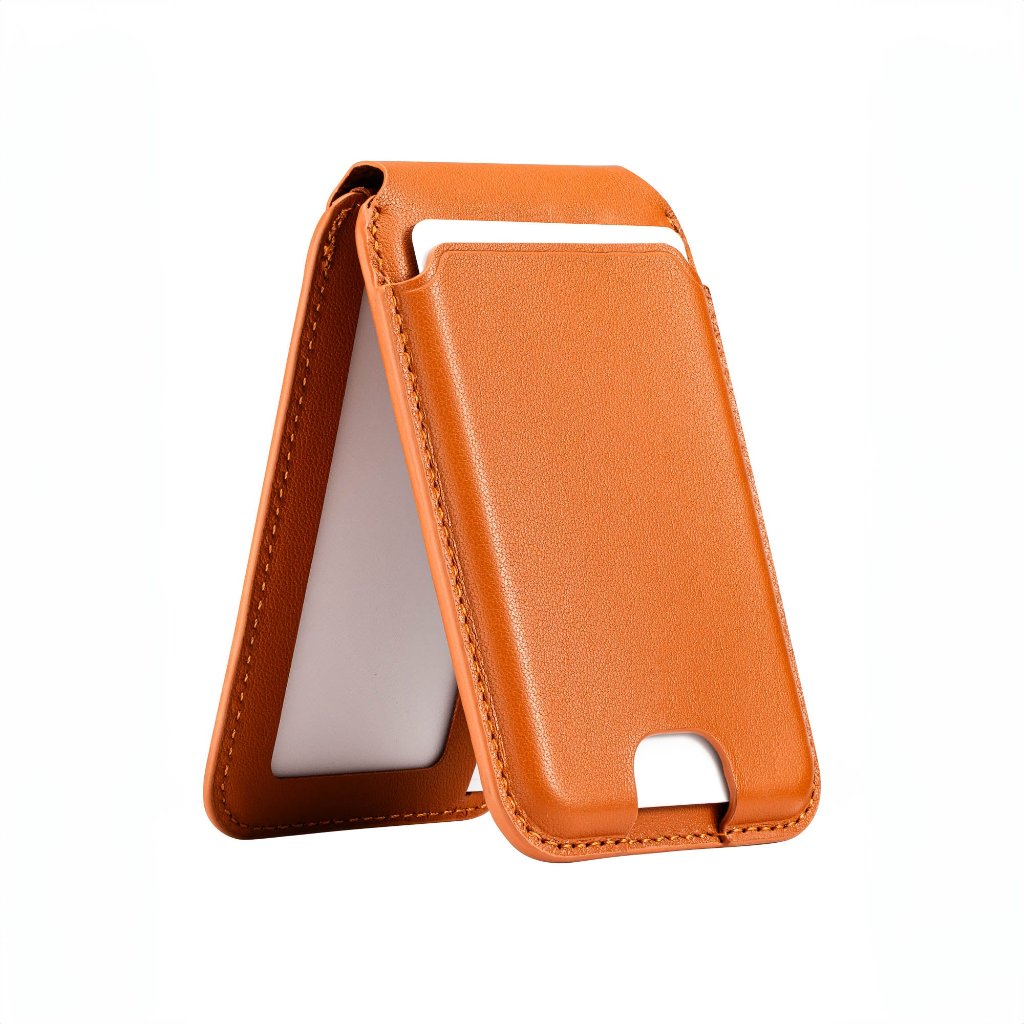 Timeless Luxe MagSafe Compatible Kickstand Leather Wallet Cognac Brown