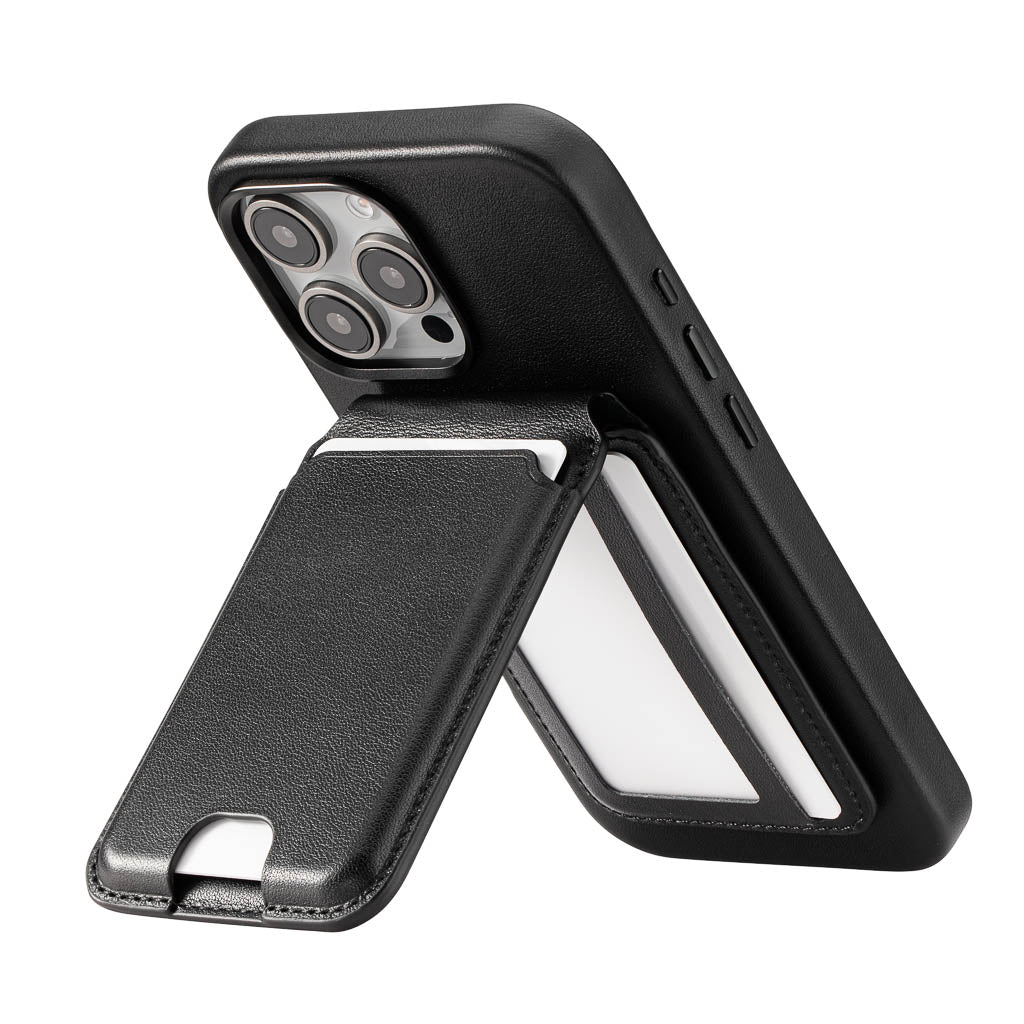 Timeless Luxe - MagSafe Compatible Kickstand Leather Wallet - Obsidian Black
