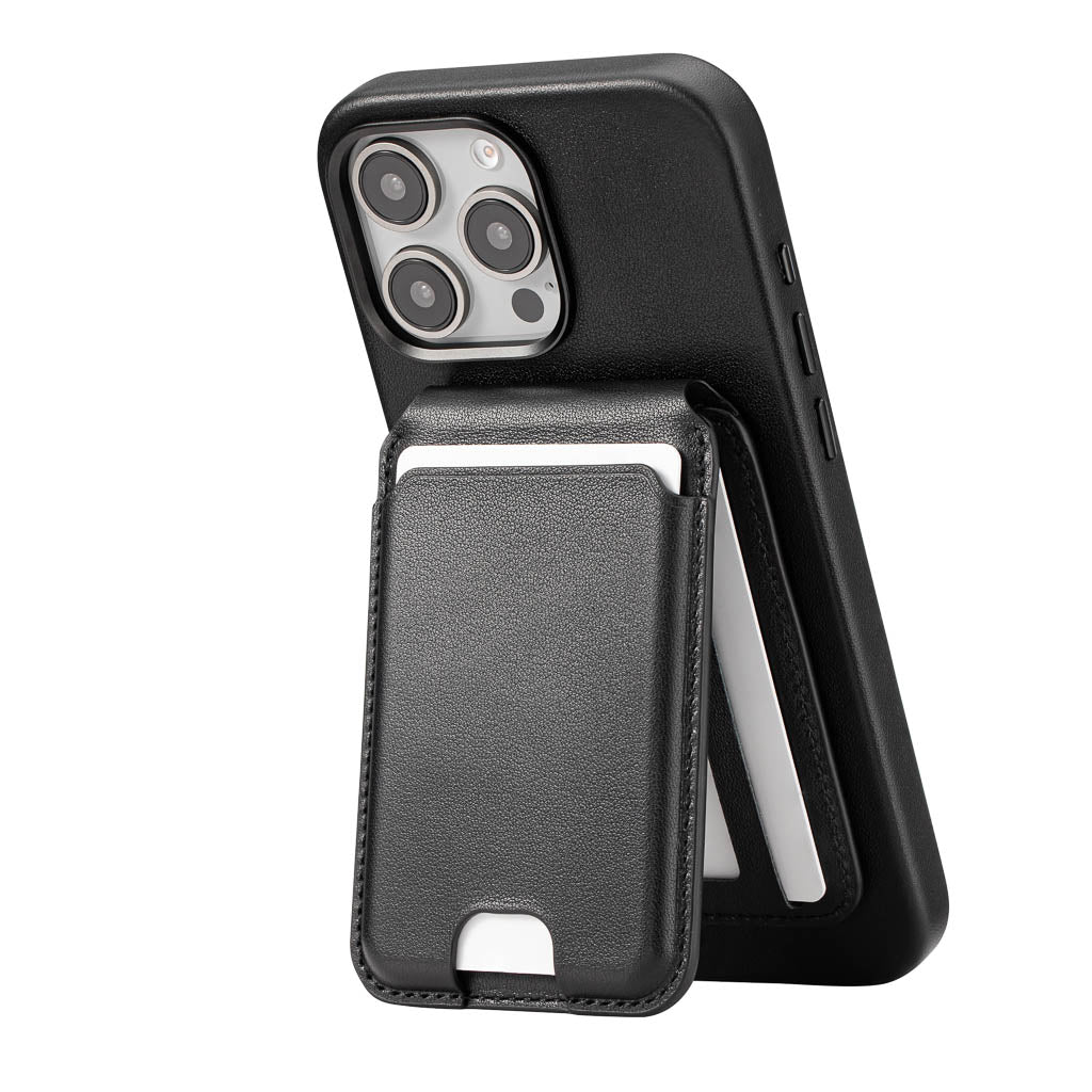 Timeless Luxe - MagSafe Compatible Kickstand Leather Wallet - Obsidian Black