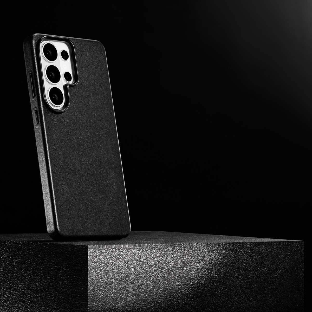 raised camera ring and colour-matched metal buttons on Obsidian Black Samsung Galaxy S26 Ultra leather case