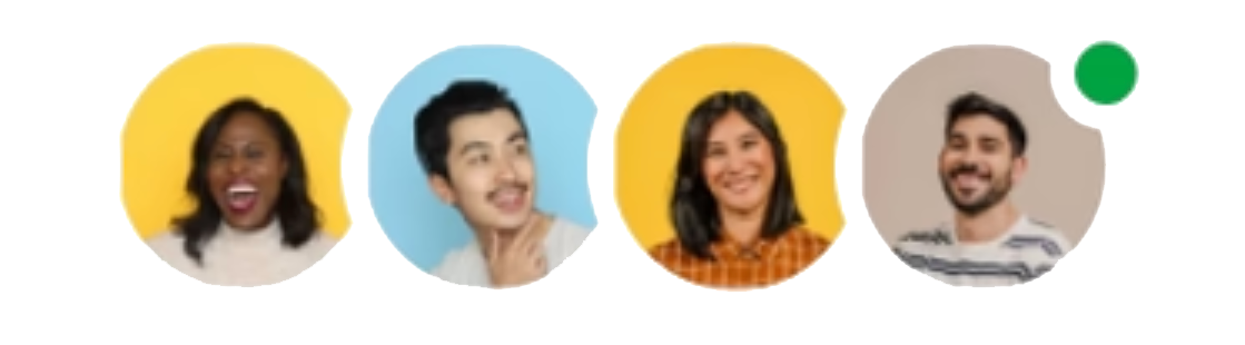 Four team members displayed in separate circular frames