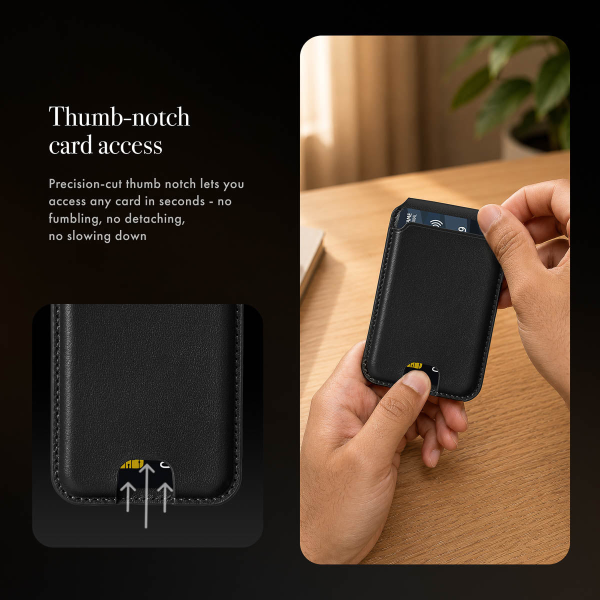 MagSafe Compatible Kickstand Leather Wallet - Obsidian Black
