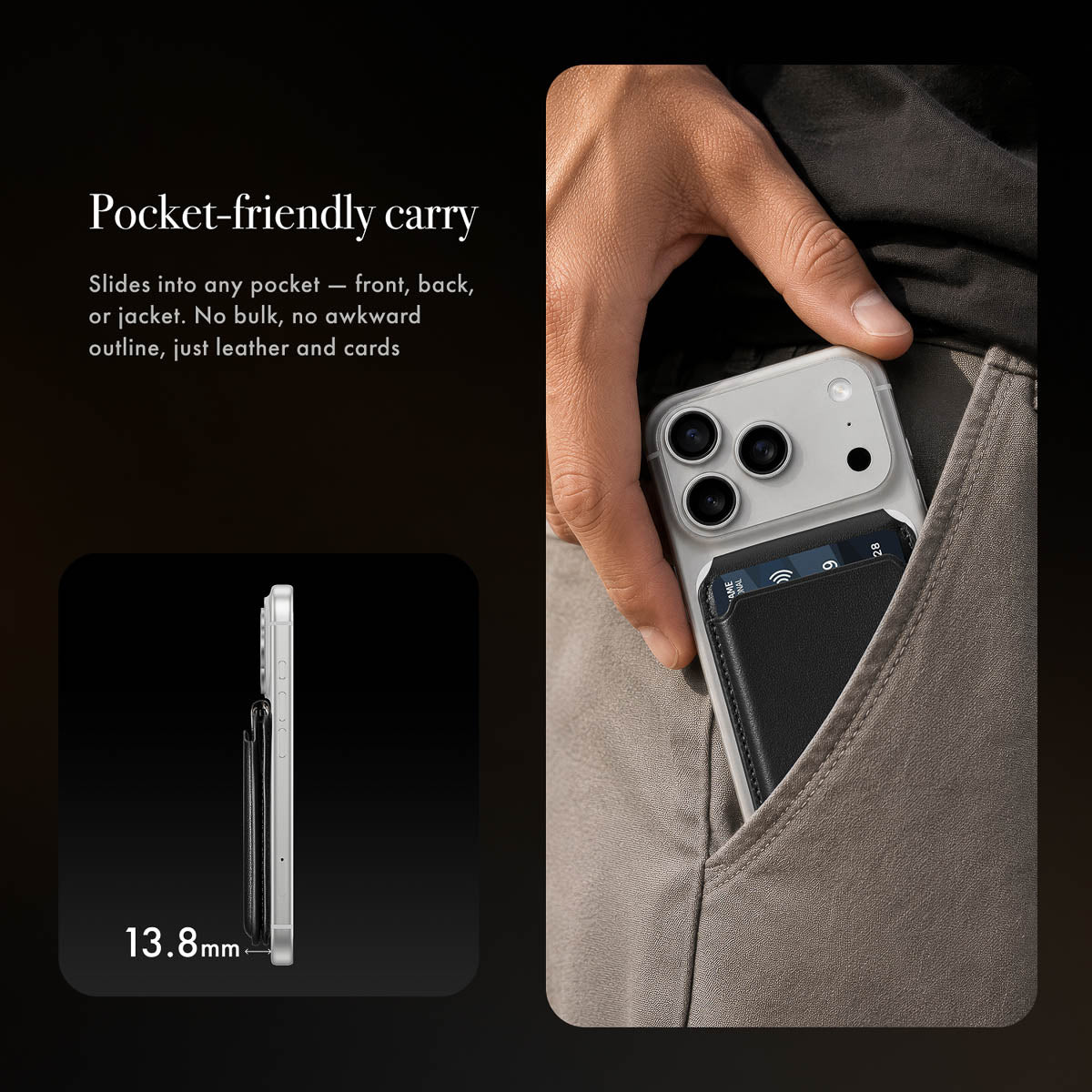 MagSafe Compatible Kickstand Leather Wallet - Obsidian Black
