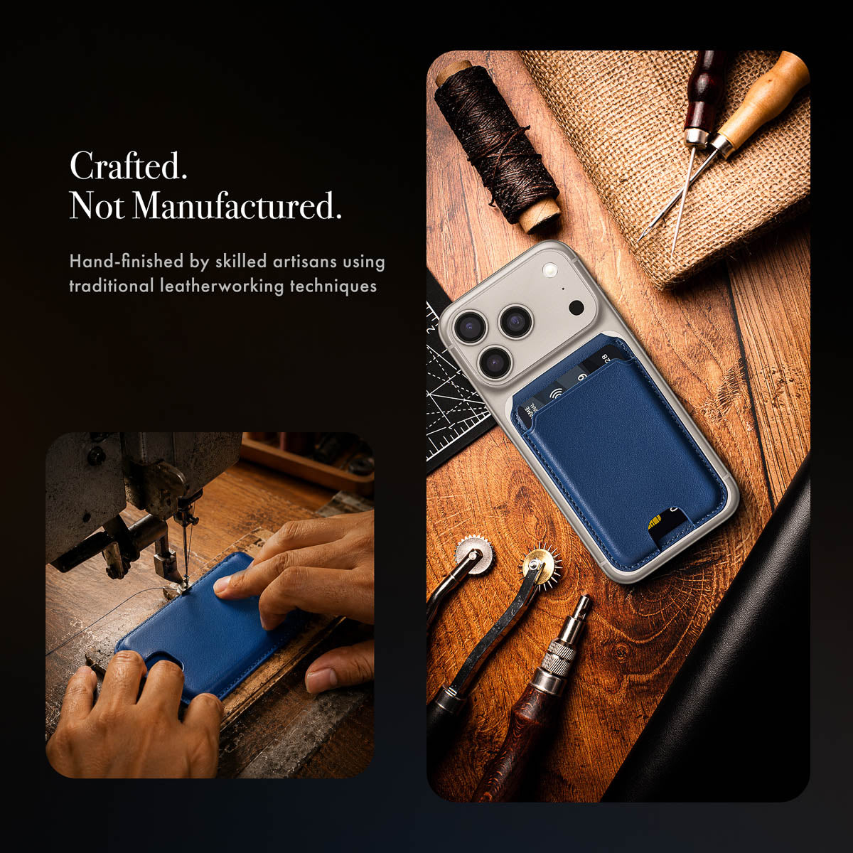 MagSafe Compatible Kickstand Leather Wallet - Sapphire Blue